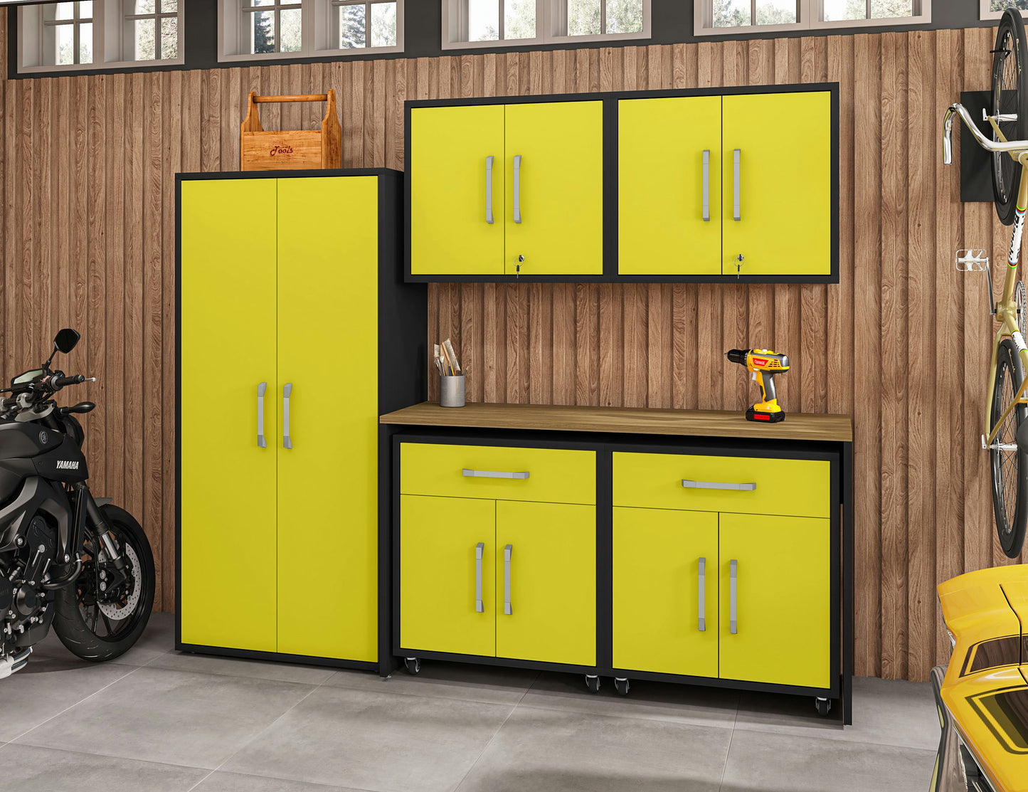 Eiffel 6-Piece Garage Storage Set in Matte Black and Yellow
