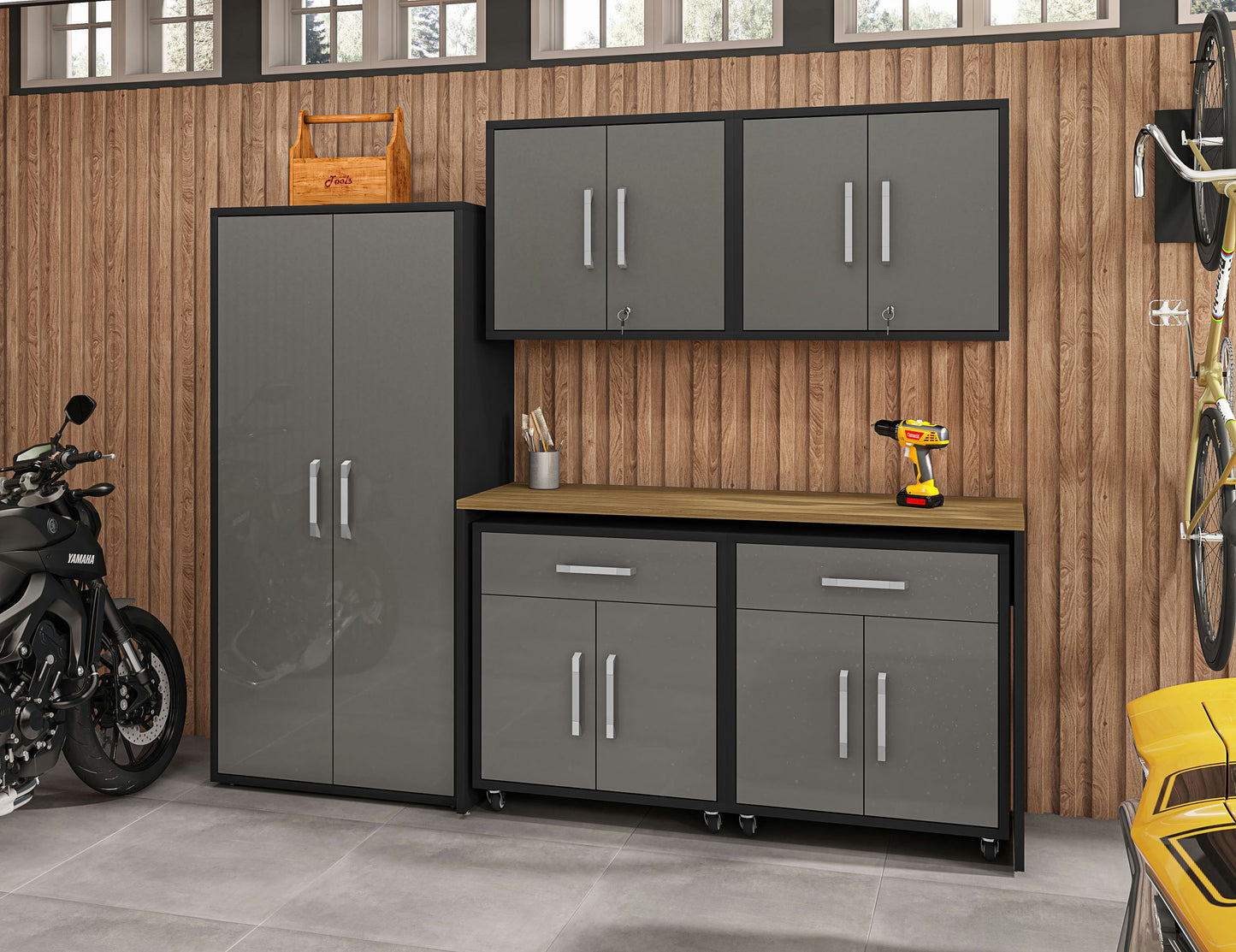 Eiffel 6-Piece Garage Storage Set in Matte Black and Grey