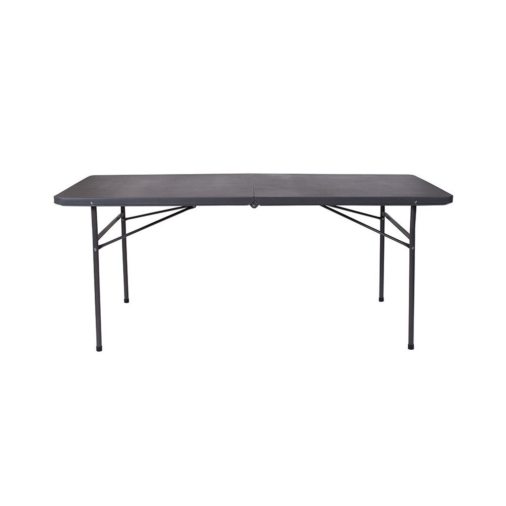 6-Foot Bi-Fold Dark Gray Plastic Folding Table with Carrying Handle