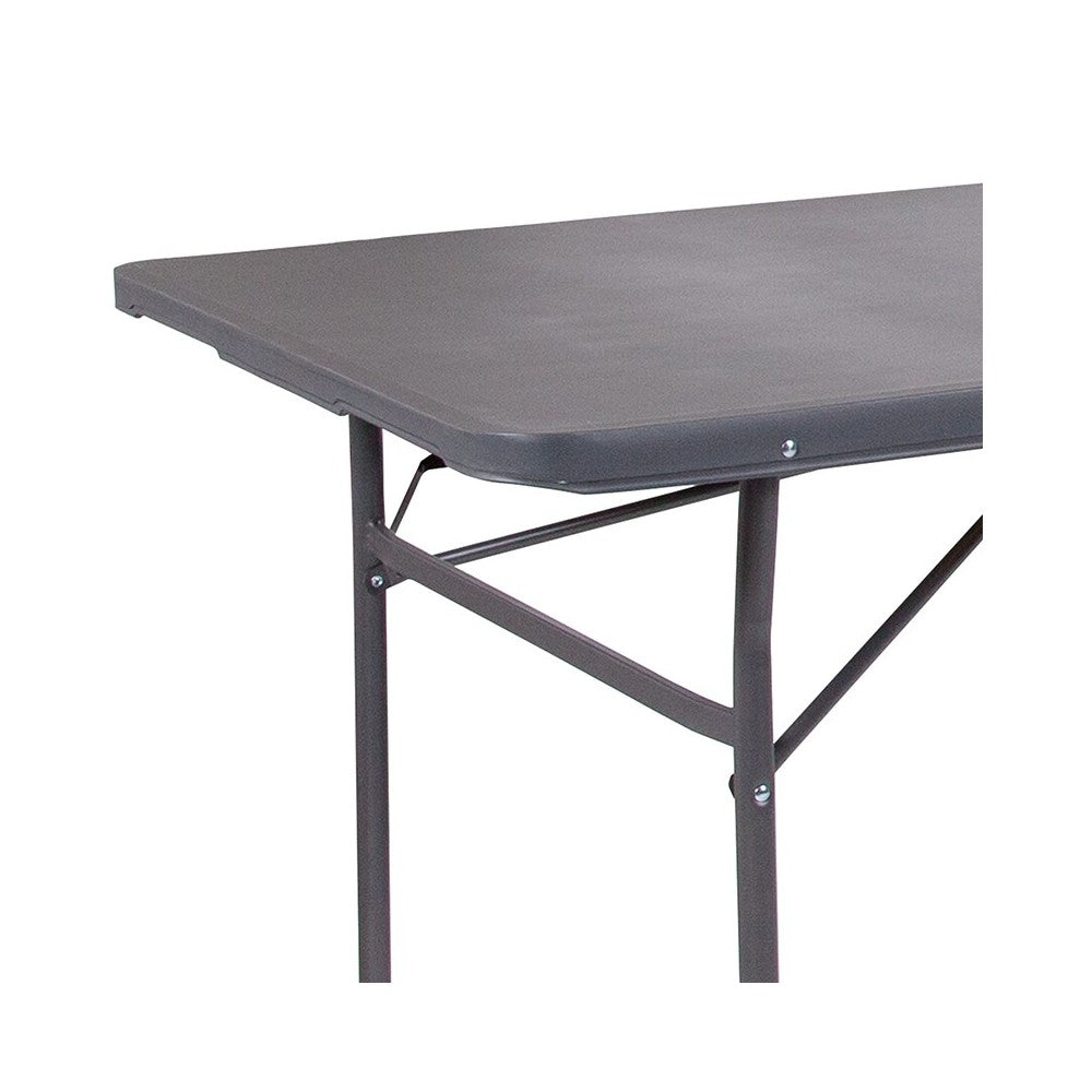6-Foot Bi-Fold Dark Gray Plastic Folding Table with Carrying Handle