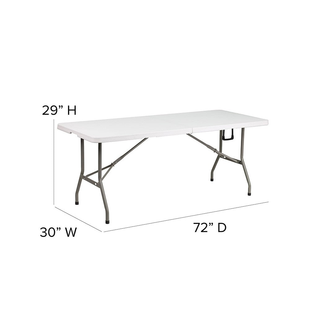 6-Foot Bi-Fold Granite White Plastic Banquet and Event Folding Table with Carrying Handle