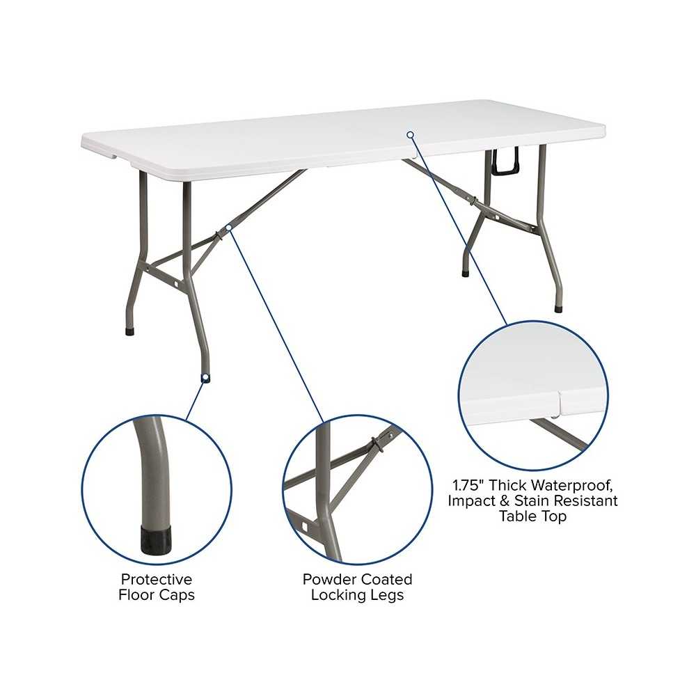 6-Foot Bi-Fold Granite White Plastic Banquet and Event Folding Table with Carrying Handle