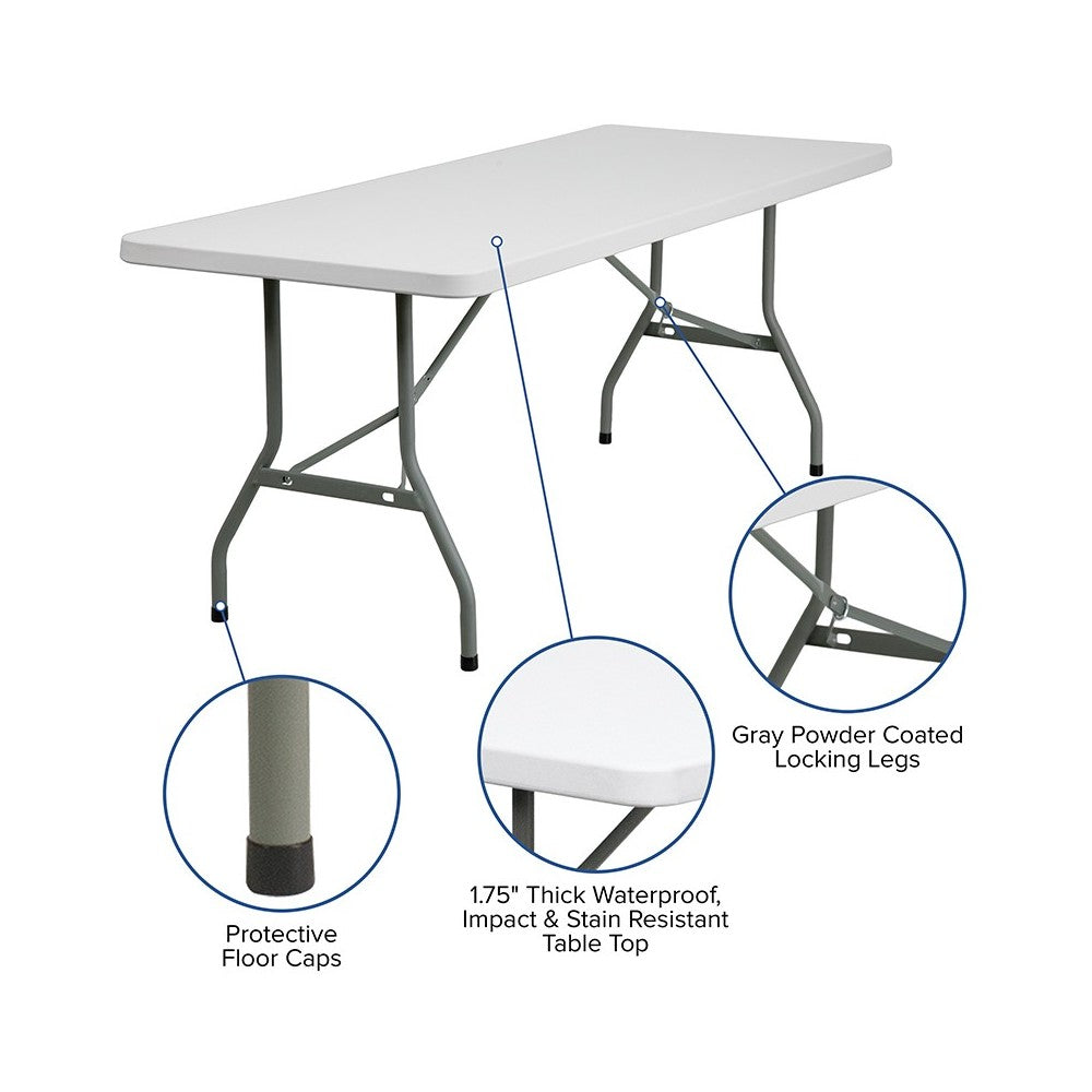 6-Foot Granite White Plastic Folding Table