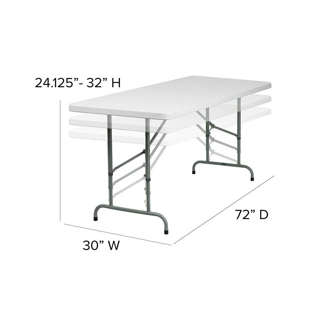 6-Foot Height Adjustable Granite White Plastic Folding Table