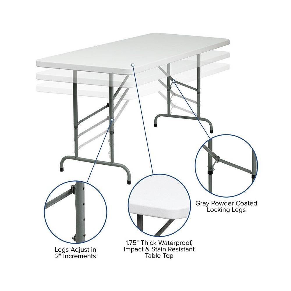 6-Foot Height Adjustable Granite White Plastic Folding Table