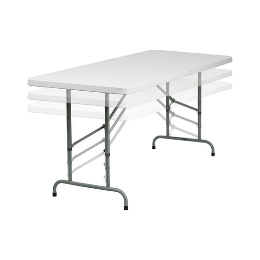 6-Foot Height Adjustable Granite White Plastic Folding Table