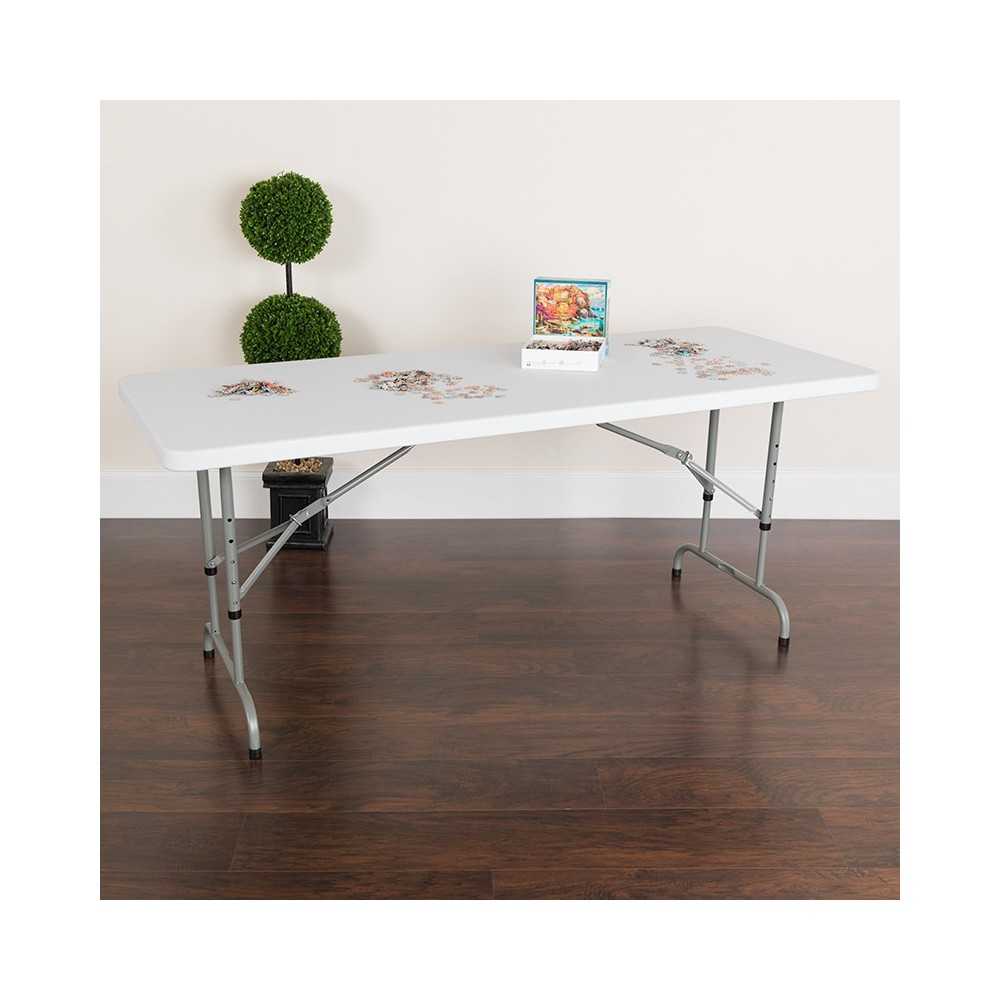 6-Foot Height Adjustable Granite White Plastic Folding Table