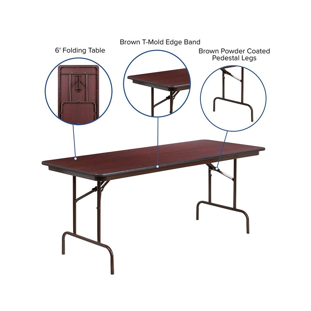 6-Foot High Pressure Mahogany Laminate Folding Banquet Table