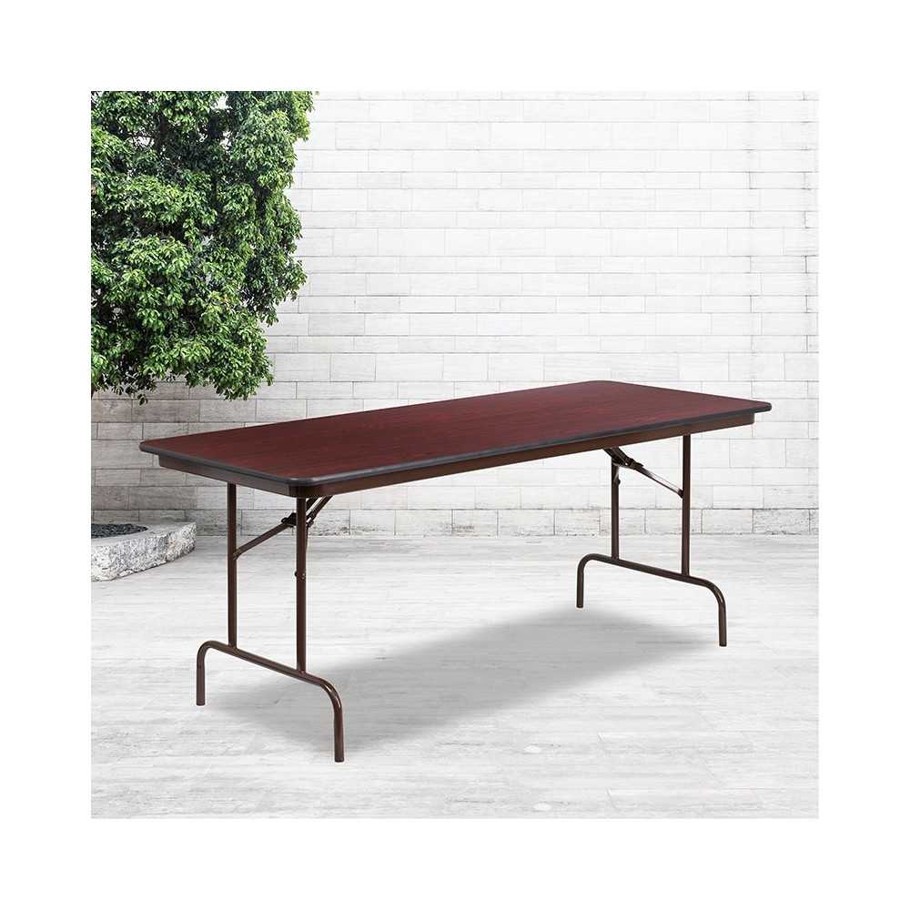6-Foot Mahogany Melamine Laminate Folding Banquet Table