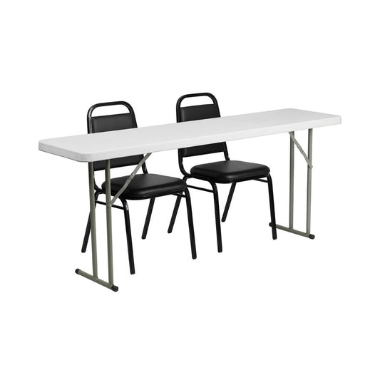 6-Foot Plastic Folding Training Table Set with 2 Trapezoidal Back Stack Chairs