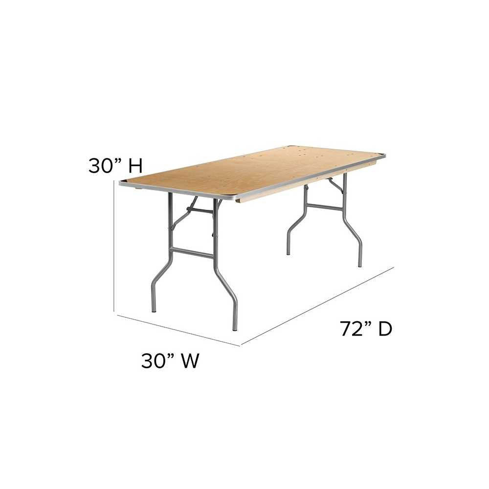 6-Foot Rectangular HEAVY DUTY Birchwood Folding Banquet Table with METAL Edges and Protective Corner Guards