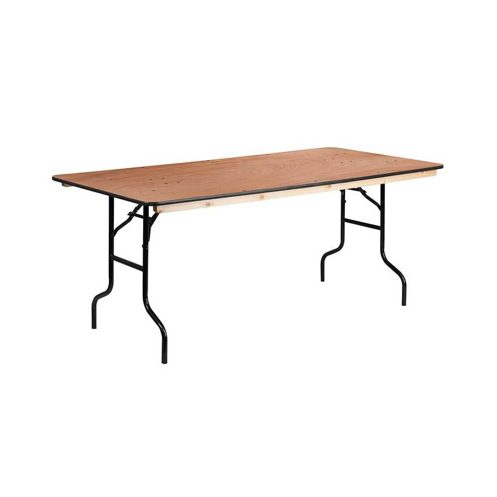 6-Foot Rectangular Wood Folding Banquet Table with Clear Coated Finished Top