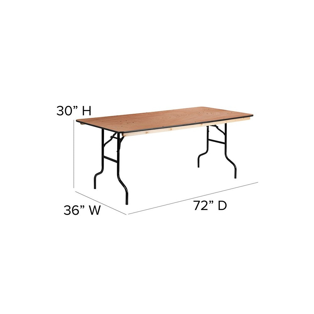 6-Foot Rectangular Wood Folding Banquet Table with Clear Coated Finished Top