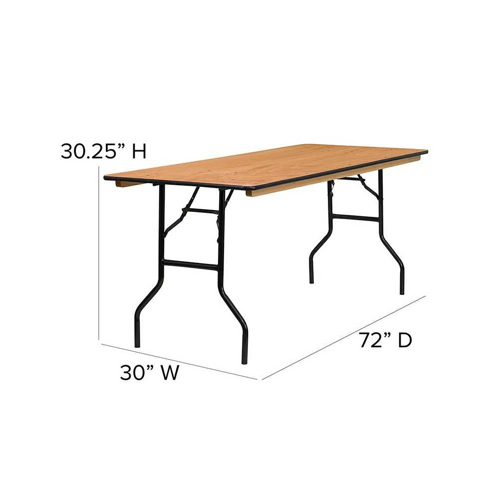 6-Foot Rectangular Wood Folding Banquet Table with Clear Coated Finished Top