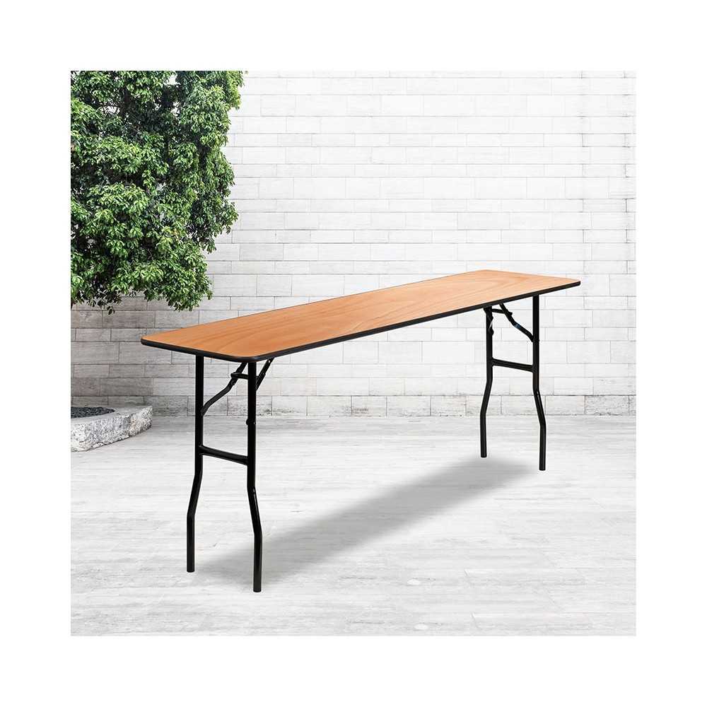 6-Foot Rectangular Wood Folding Training / Seminar Table with Smooth Clear Coated Finished Top