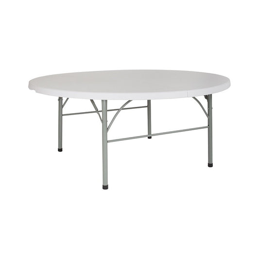 6-Foot Round Bi-Fold Granite White Plastic Banquet and Event Folding Table with Carrying Handle