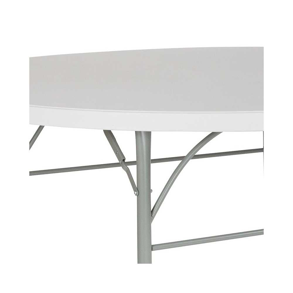 6-Foot Round Bi-Fold Granite White Plastic Banquet and Event Folding Table with Carrying Handle