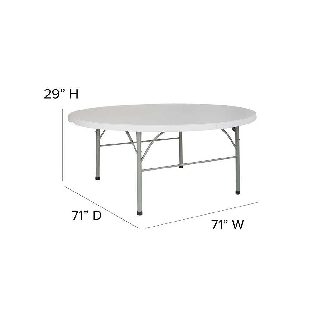 6-Foot Round Bi-Fold Granite White Plastic Banquet and Event Folding Table with Carrying Handle