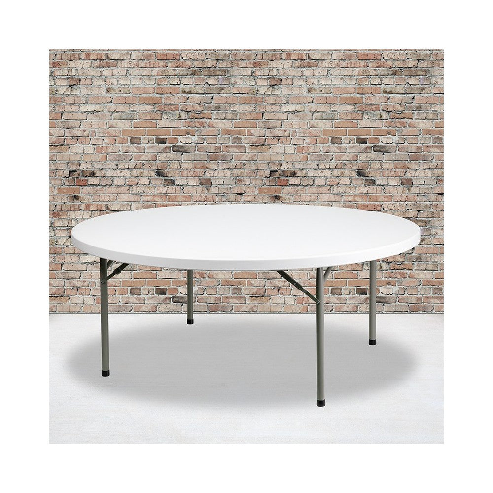 6-Foot Round Granite White Plastic Folding Table