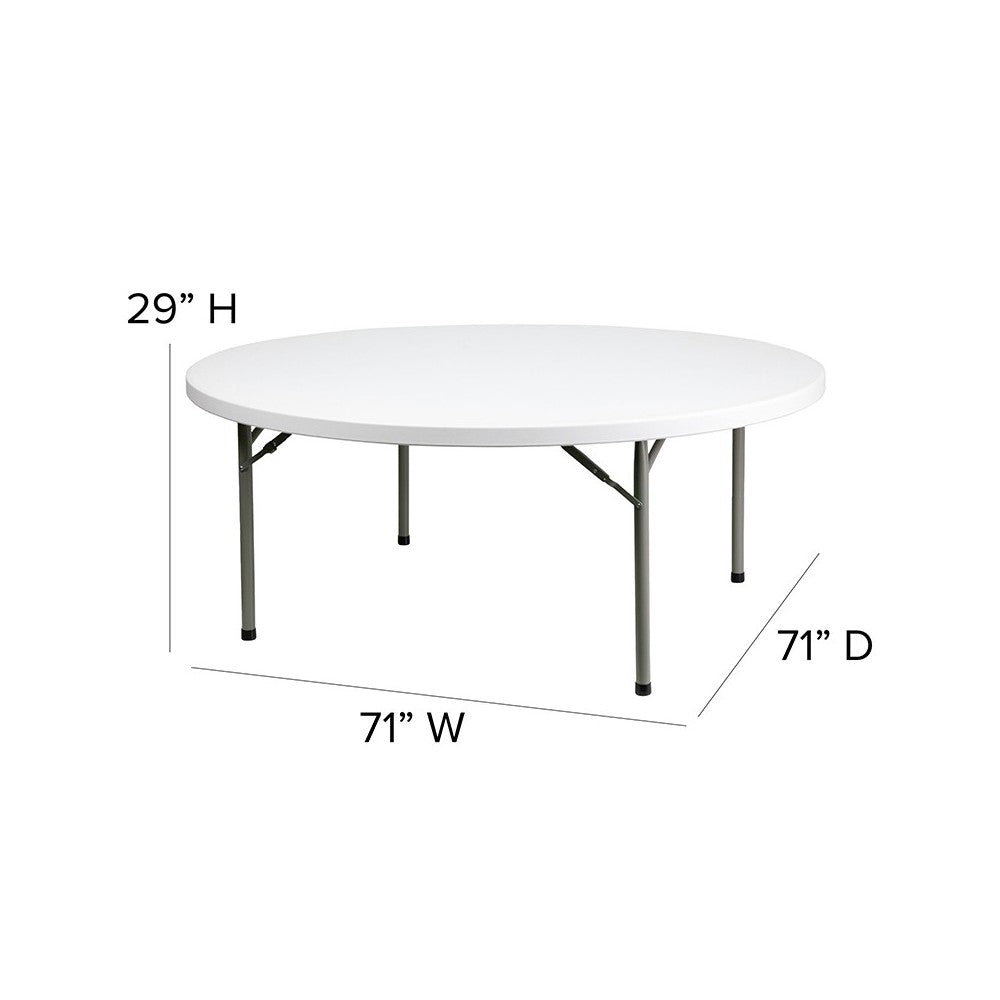 6-Foot Round Granite White Plastic Folding Table