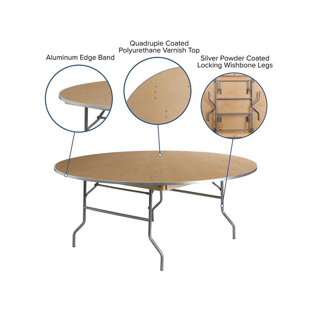 6-Foot Round HEAVY DUTY Birchwood Folding Banquet Table with METAL Edges