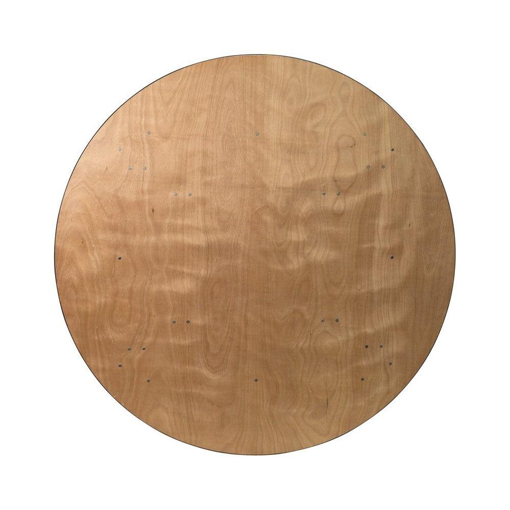6-Foot Round Wood Folding Banquet Table with Clear Coated Finished Top