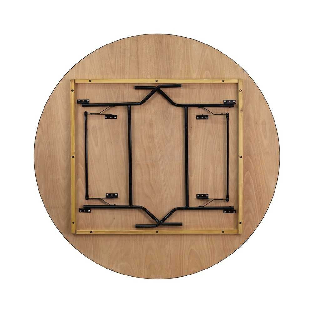6-Foot Round Wood Folding Banquet Table with Clear Coated Finished Top