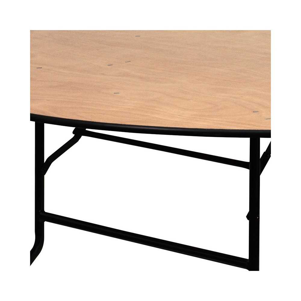 6-Foot Round Wood Folding Banquet Table with Clear Coated Finished Top