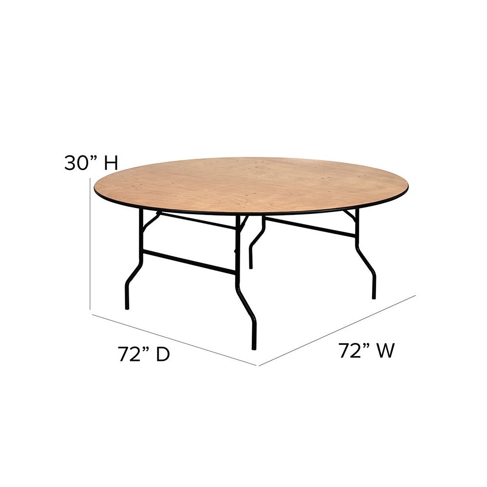 6-Foot Round Wood Folding Banquet Table with Clear Coated Finished Top