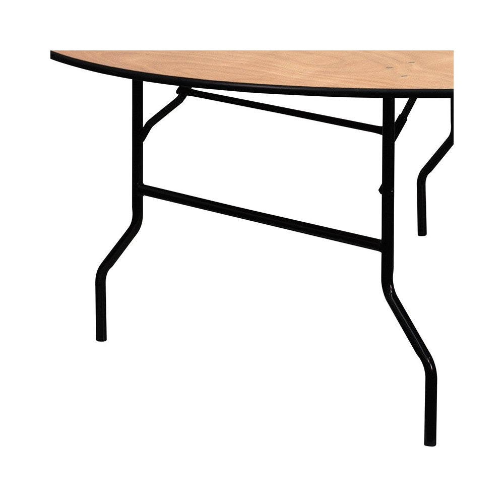 6-Foot Round Wood Folding Banquet Table with Clear Coated Finished Top
