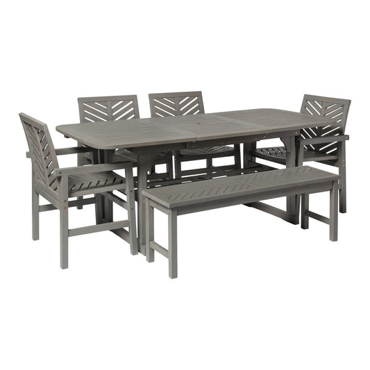 6-Piece Extendable Outdoor Patio Dining Set - Gray Wash
