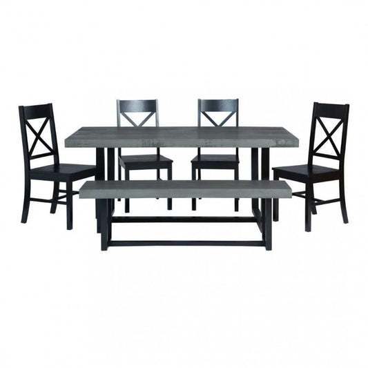 6-Piece Farmhouse Dining Set - Gray/Black, C72DSTRGBL-6