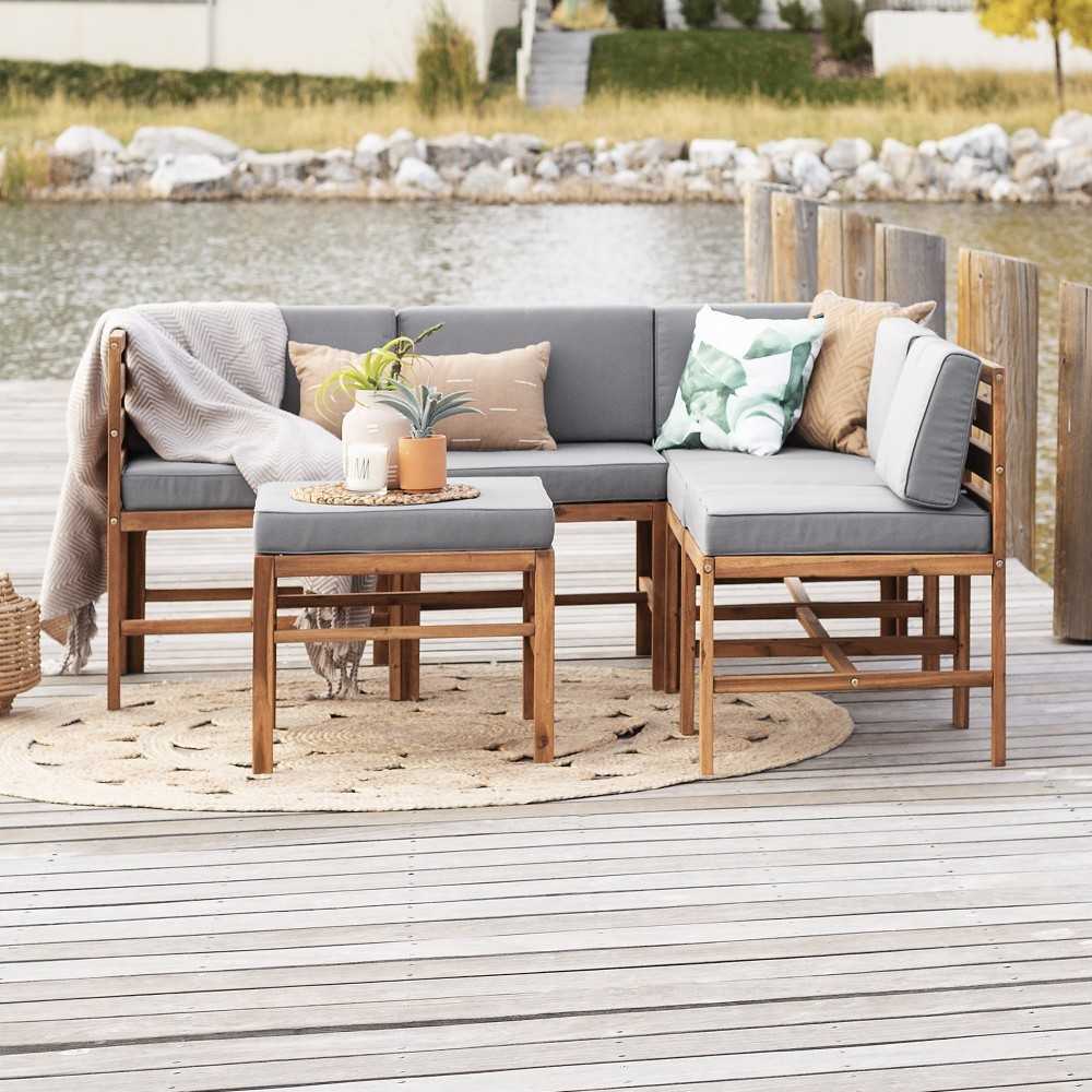 6-Piece Modular Acacia - 5 seat and Ottoman - Brown