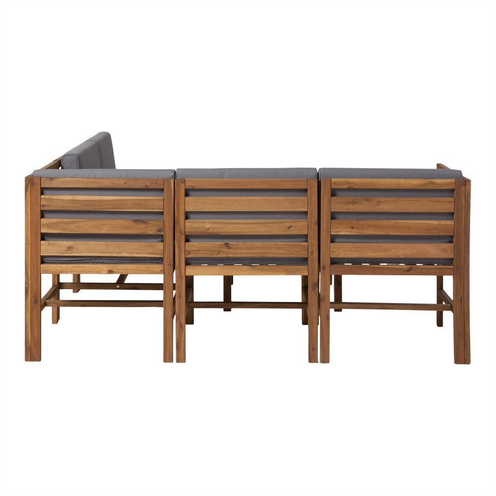 6-Piece Modular Acacia - 5 seat and Ottoman - Brown