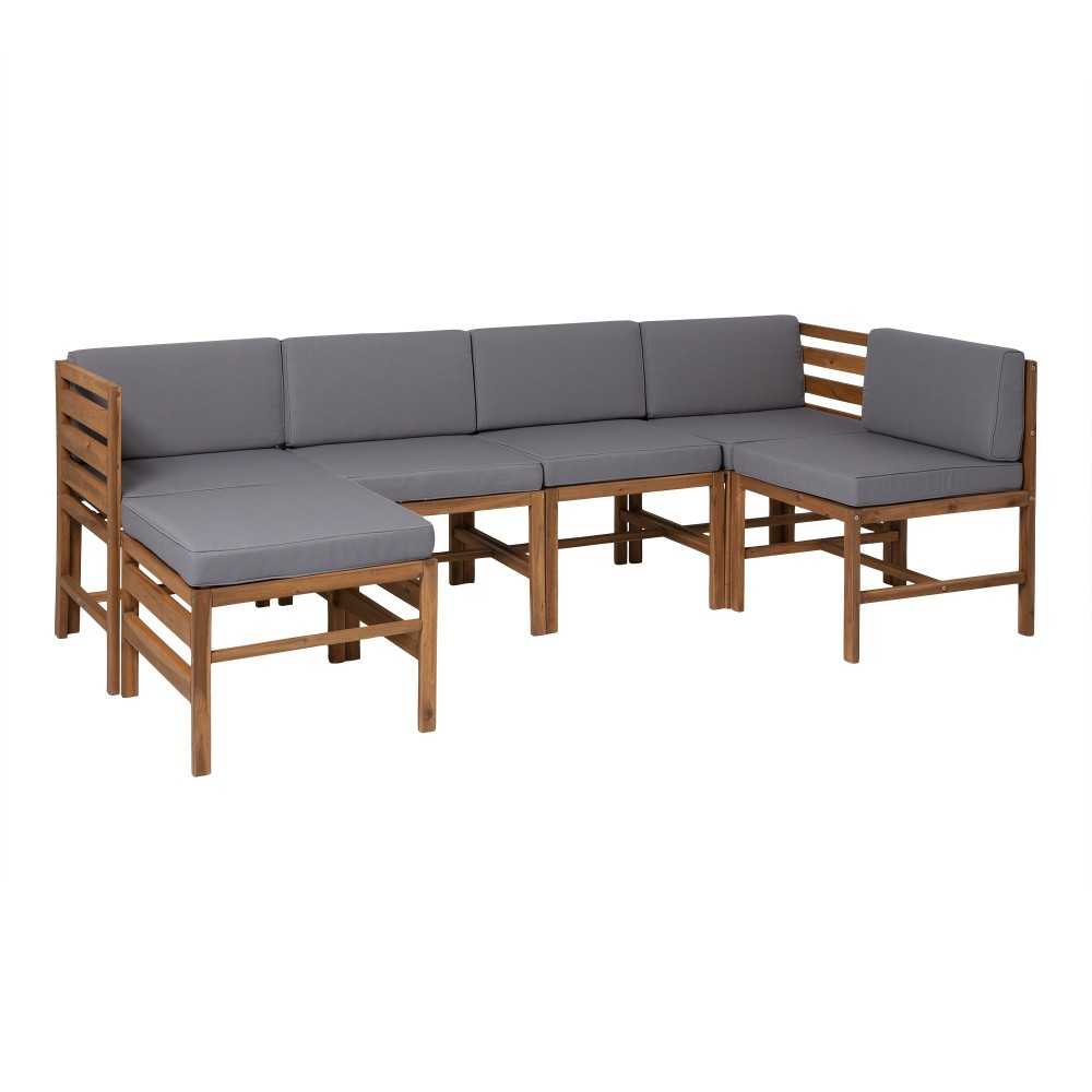 6-Piece Modular Acacia - 5 seat and Ottoman - Brown