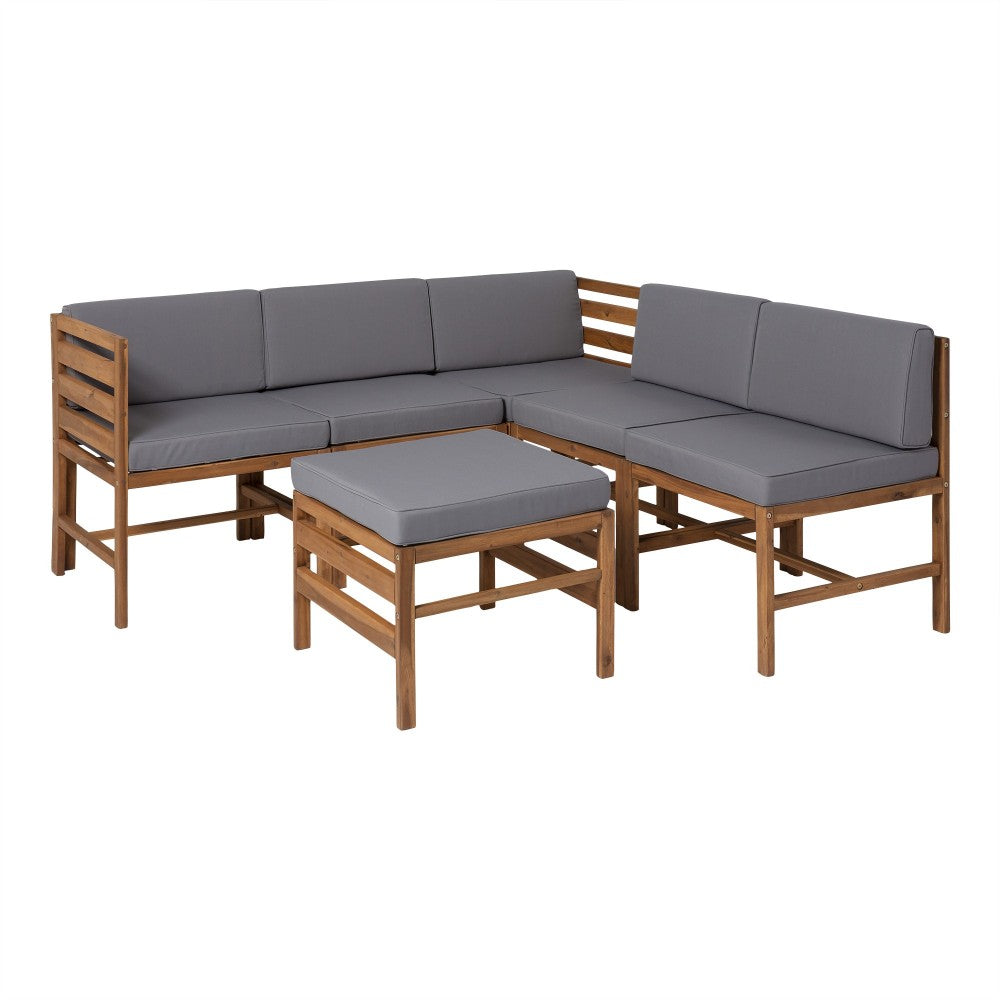 6-Piece Modular Acacia - 5 seat and Ottoman - Brown