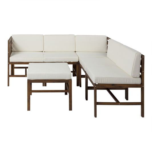 6-Piece Modular Acacia - 5 seat and Ottoman - Dark Brown
