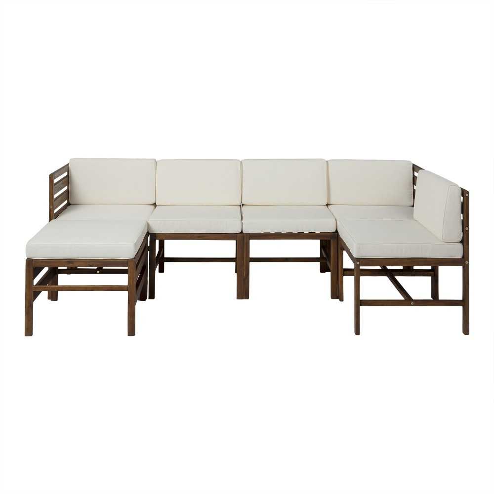 6-Piece Modular Acacia - 5 seat and Ottoman - Dark Brown