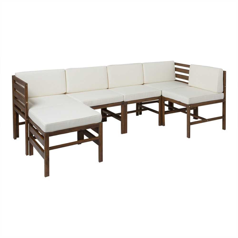 6-Piece Modular Acacia - 5 seat and Ottoman - Dark Brown