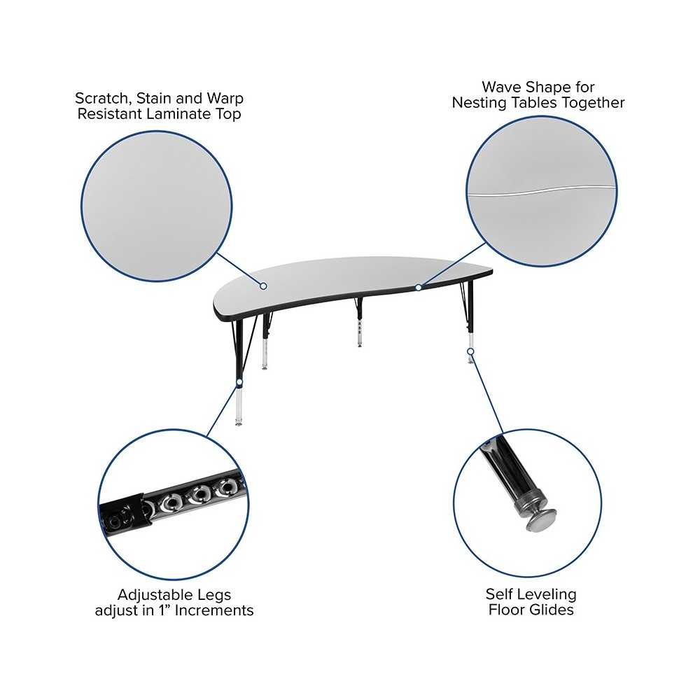 60" Circle Wave Collaborative Laminate Activity Table Set with 12" Student Stack Chairs, Gray/Black