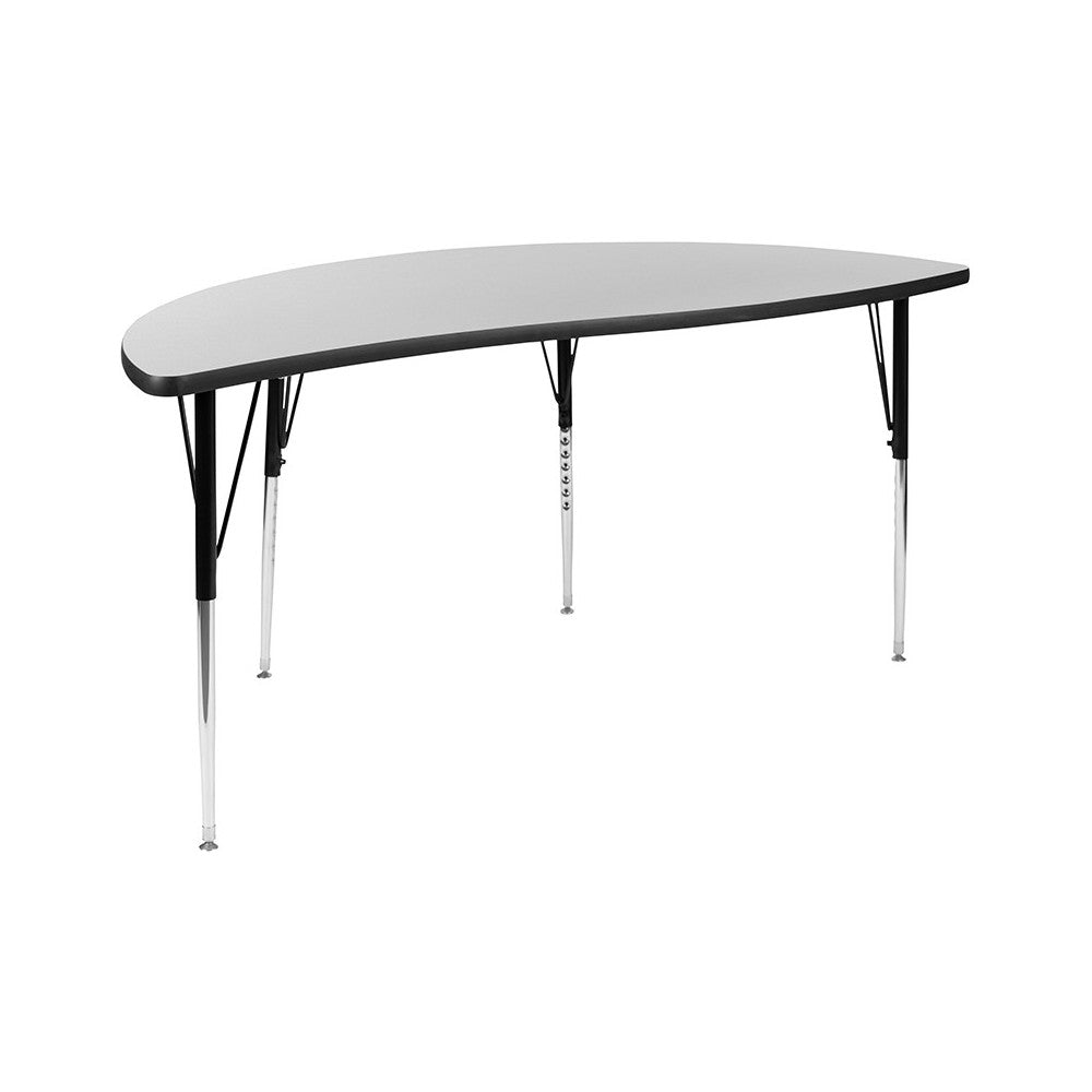 60" Circle Wave Collaborative Laminate Activity Table Set with 18" Student Stack Chairs, Gray/Black
