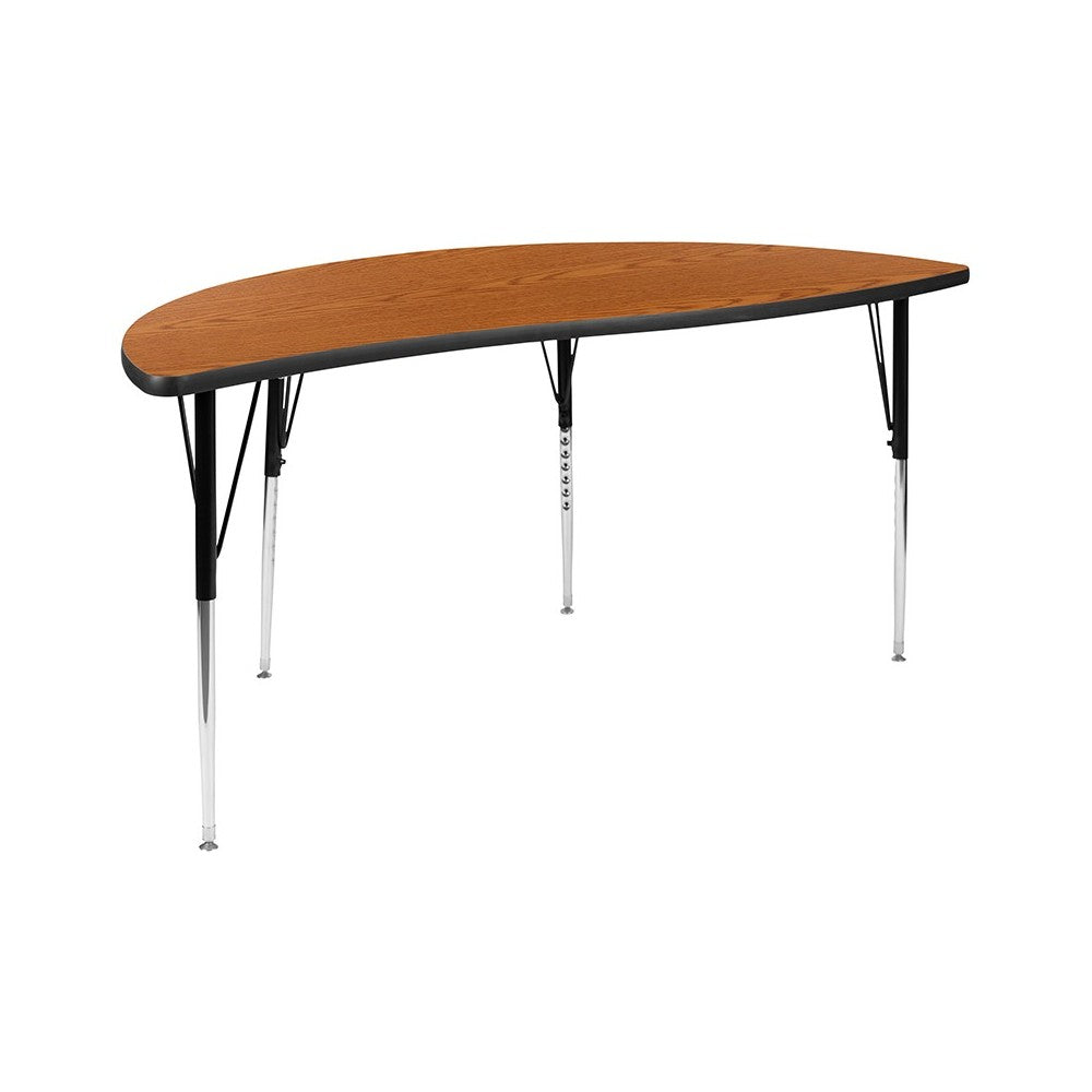 60" Circle Wave Collaborative Laminate Activity Table Set with 18" Student Stack Chairs, Oak/Black