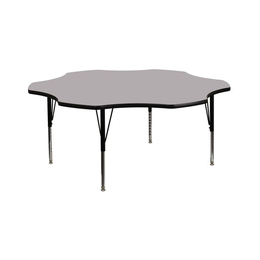 60'' Flower Gray Thermal Laminate Activity Table - Height Adjustable Short Legs