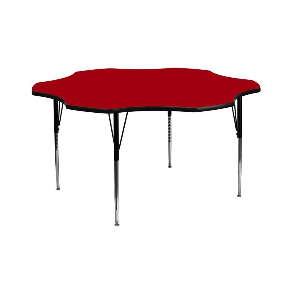 60'' Flower Red Thermal Laminate Activity Table - Standard Height Adjustable Legs