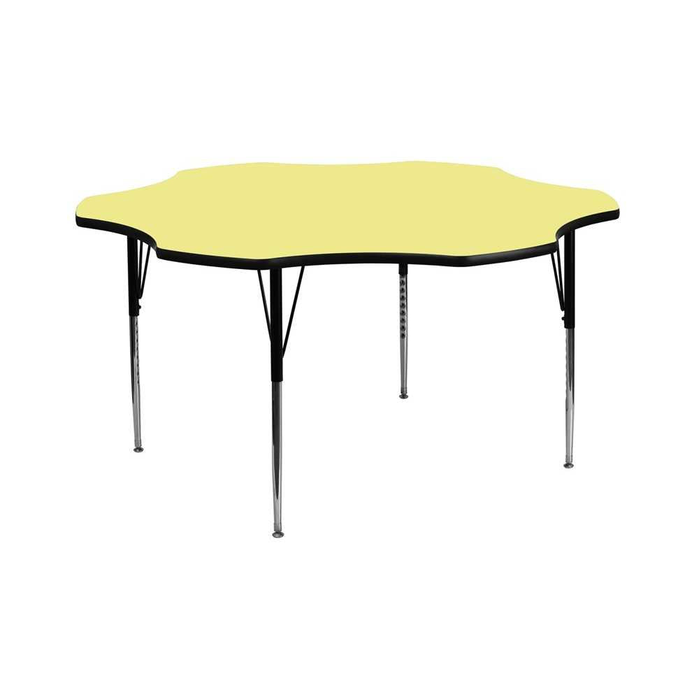 60'' Flower Yellow Thermal Laminate Activity Table - Standard Height Adjustable Legs