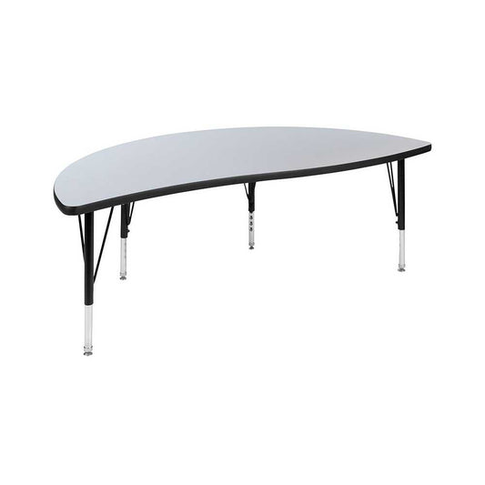 60" Half Circle Wave Collaborative Gray Thermal Laminate Activity Table - Height Adjustable Short Legs