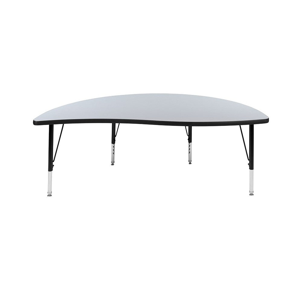 60" Half Circle Wave Collaborative Gray Thermal Laminate Activity Table - Height Adjustable Short Legs