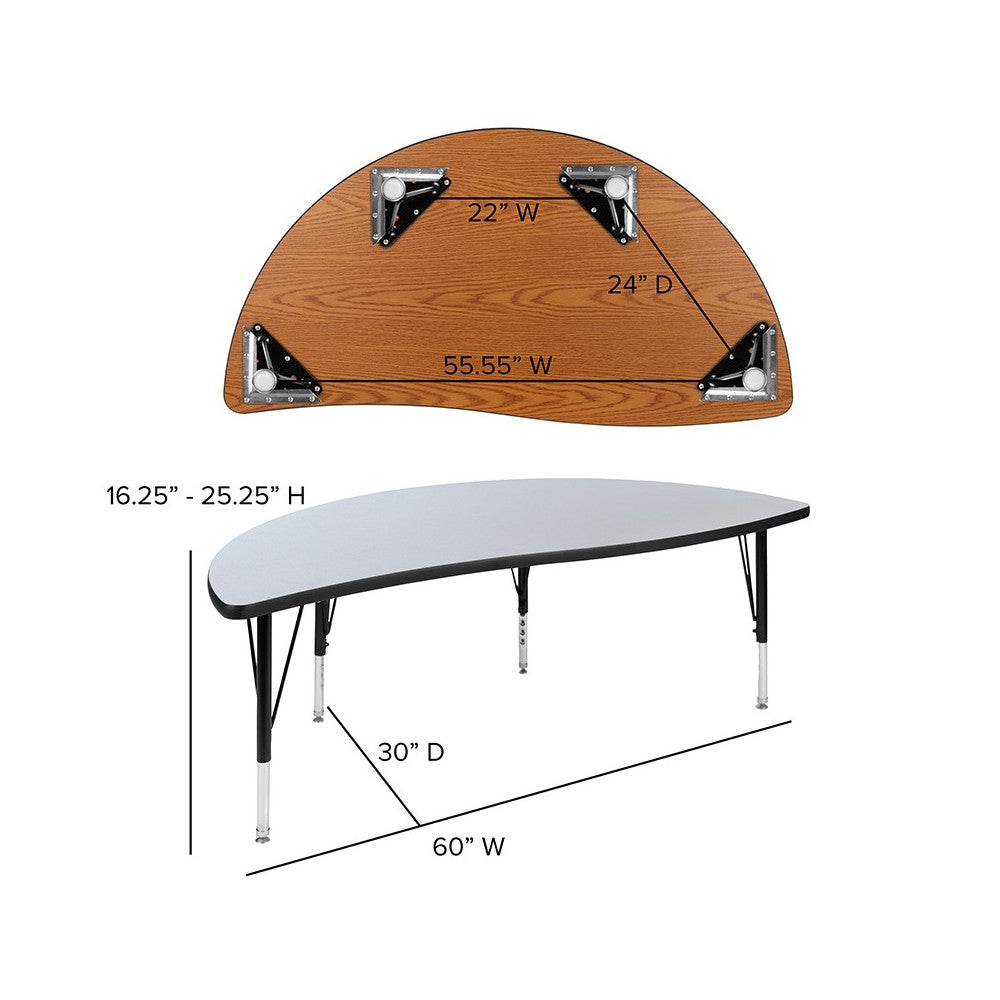 60" Half Circle Wave Collaborative Gray Thermal Laminate Activity Table - Height Adjustable Short Legs