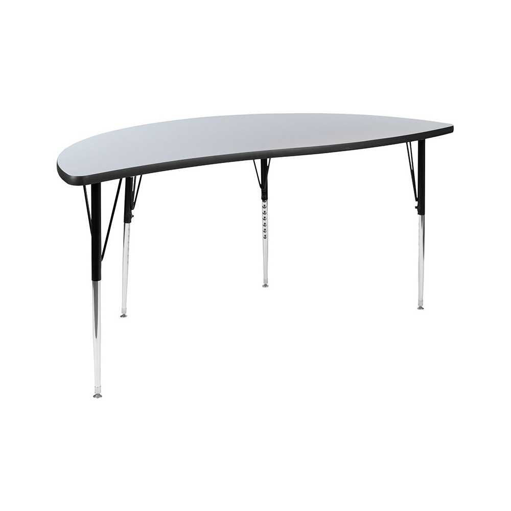 60" Half Circle Wave Collaborative Gray Thermal Laminate Activity Table - Standard Height Adjustable Legs