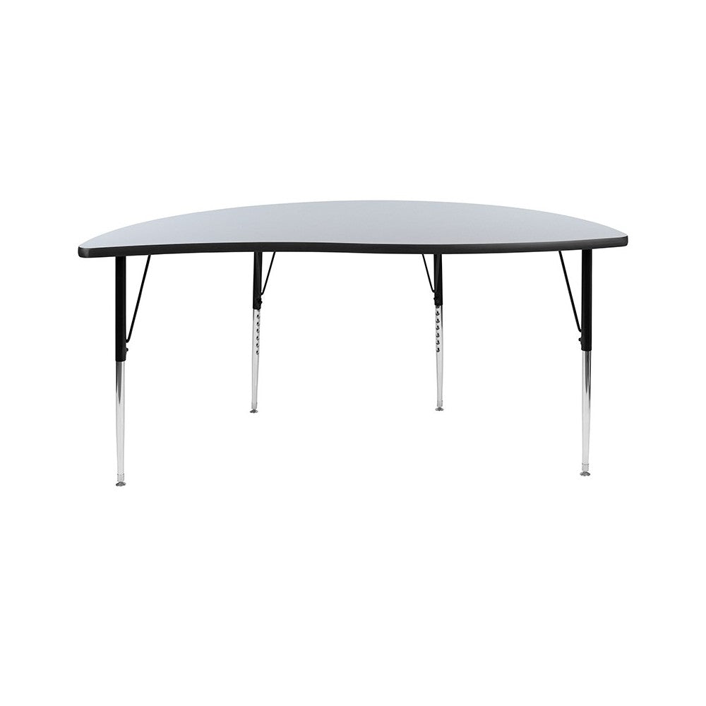 60" Half Circle Wave Collaborative Gray Thermal Laminate Activity Table - Standard Height Adjustable Legs